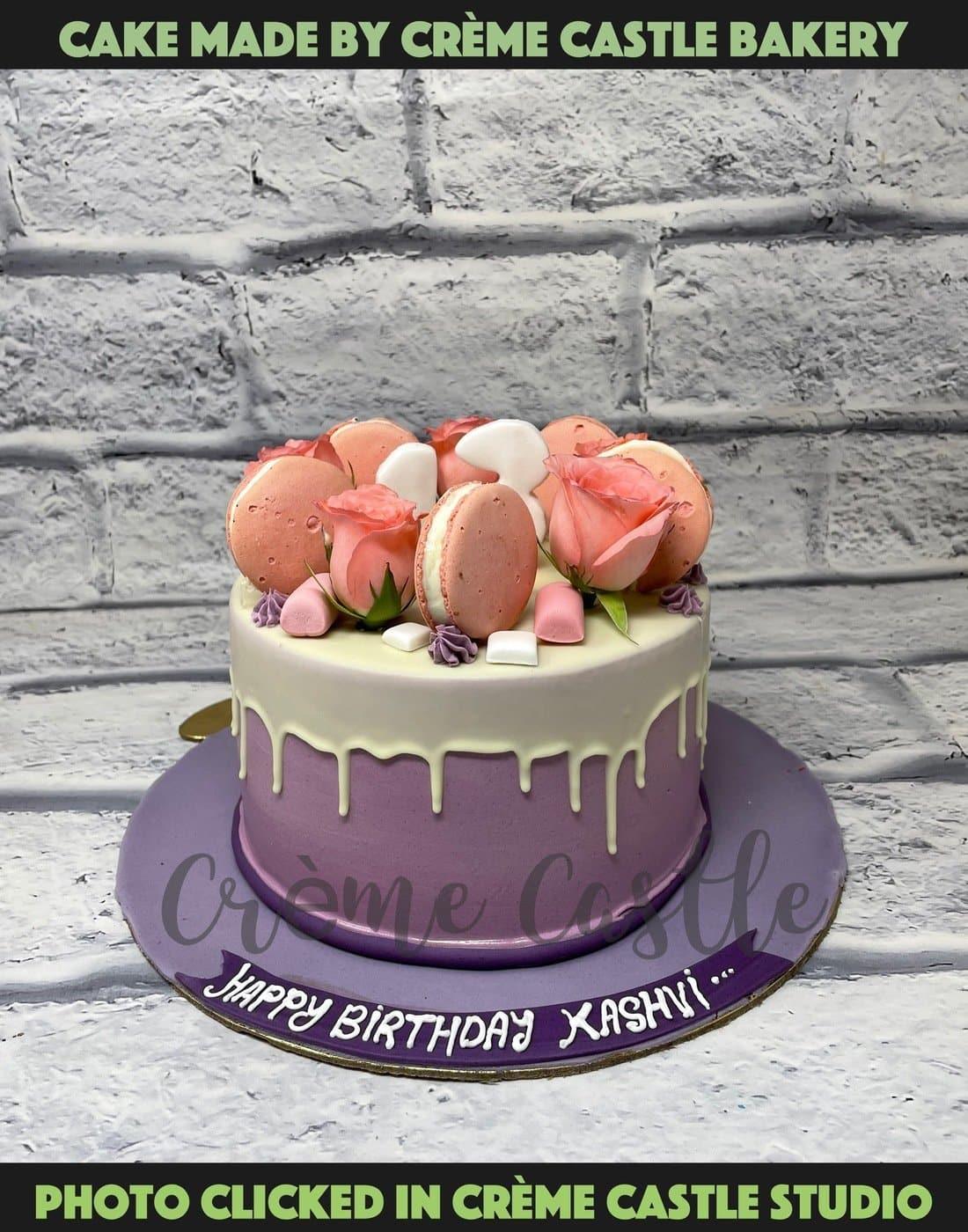 Purple Macaroon Cake - Creme Castle