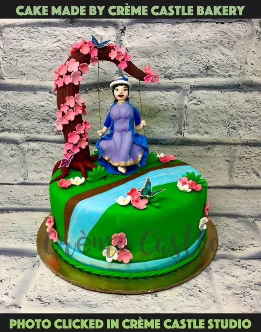 Swing Hand Painted Cake - Creme Castle