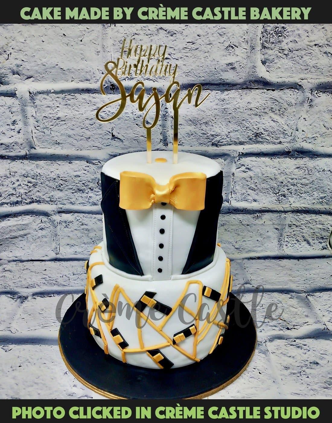 Golden Suit Cake - Creme Castle