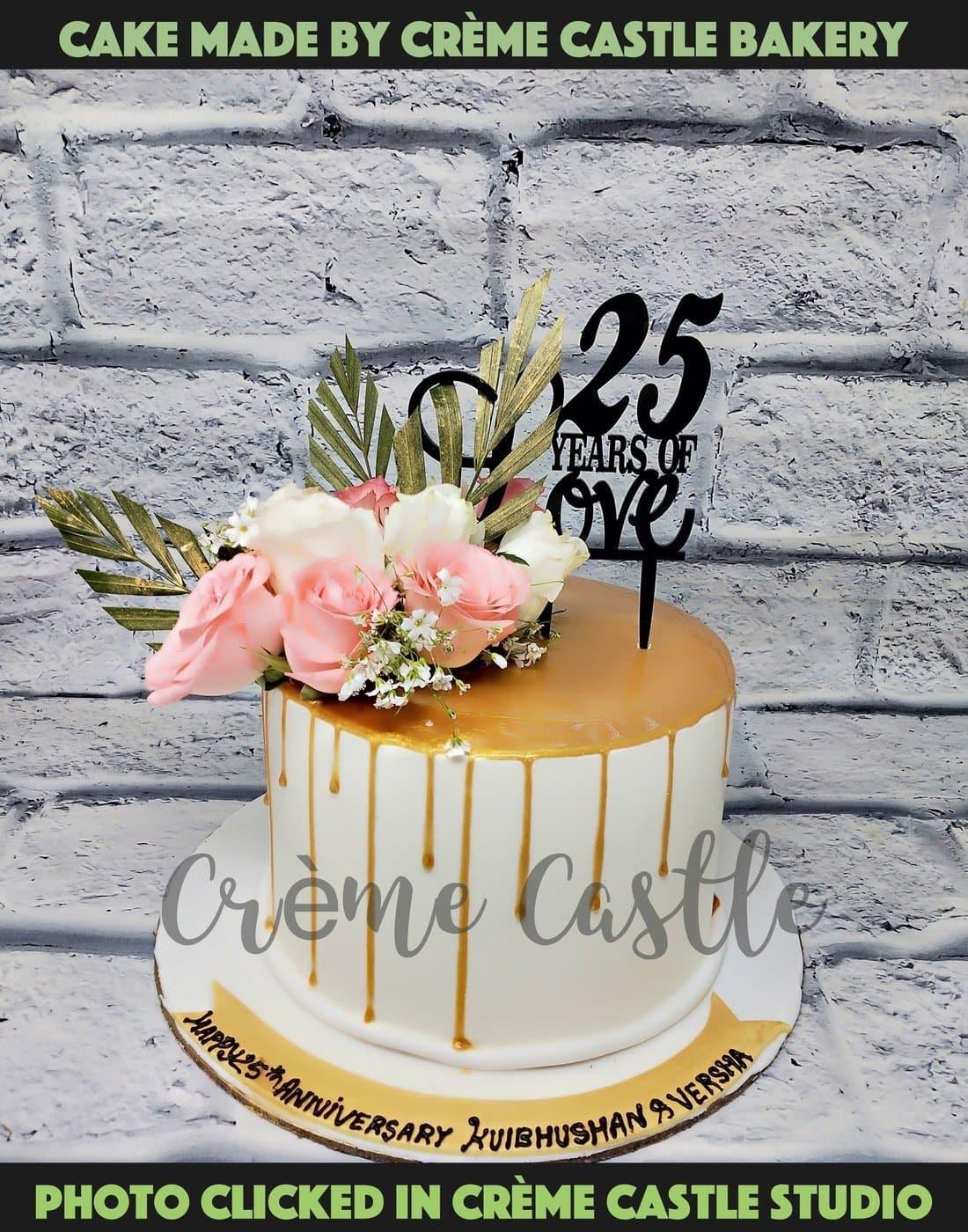 Floral Golden Drip Cake - Creme Castle