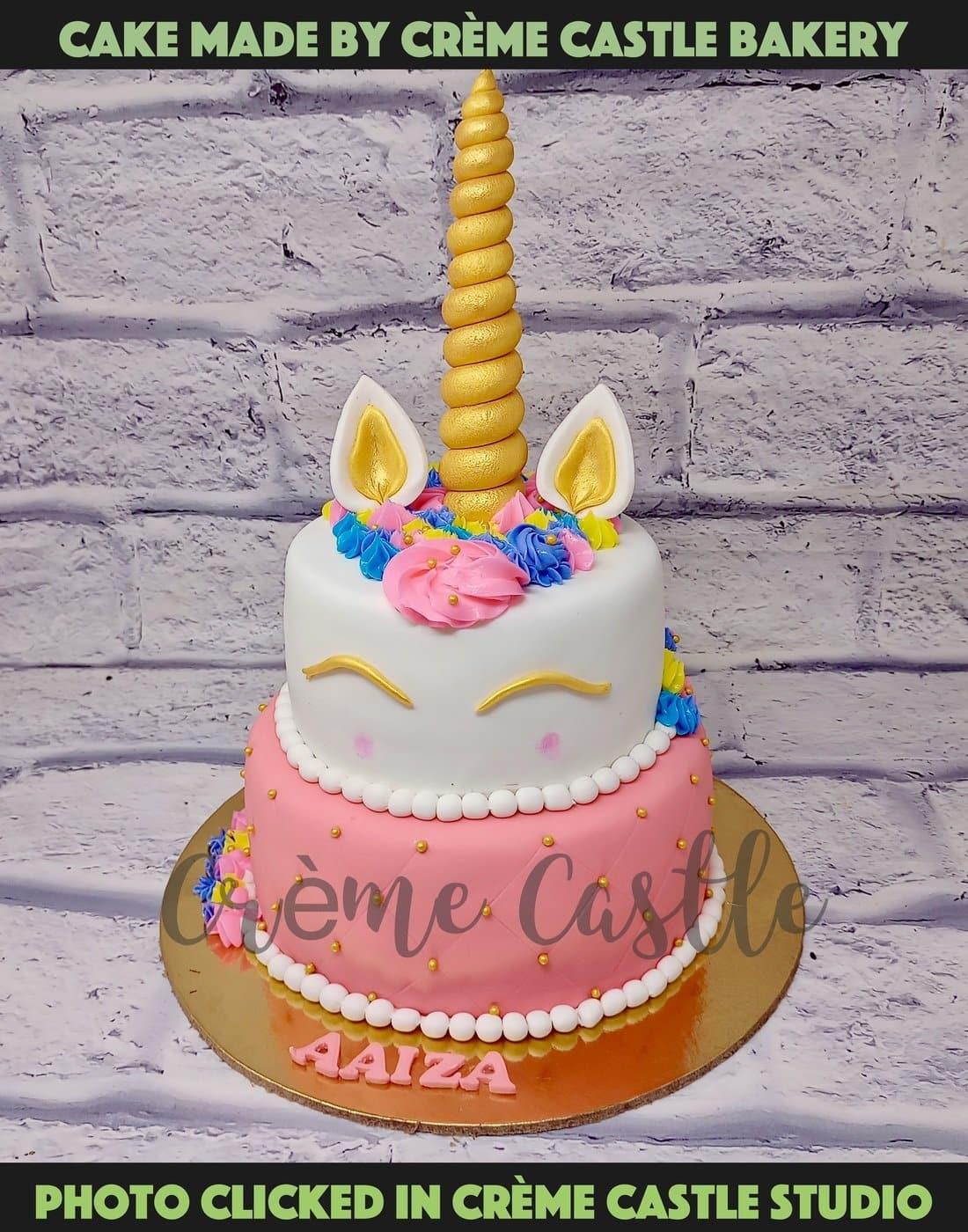 Pink Unicorn Tier Cake - Creme Castle