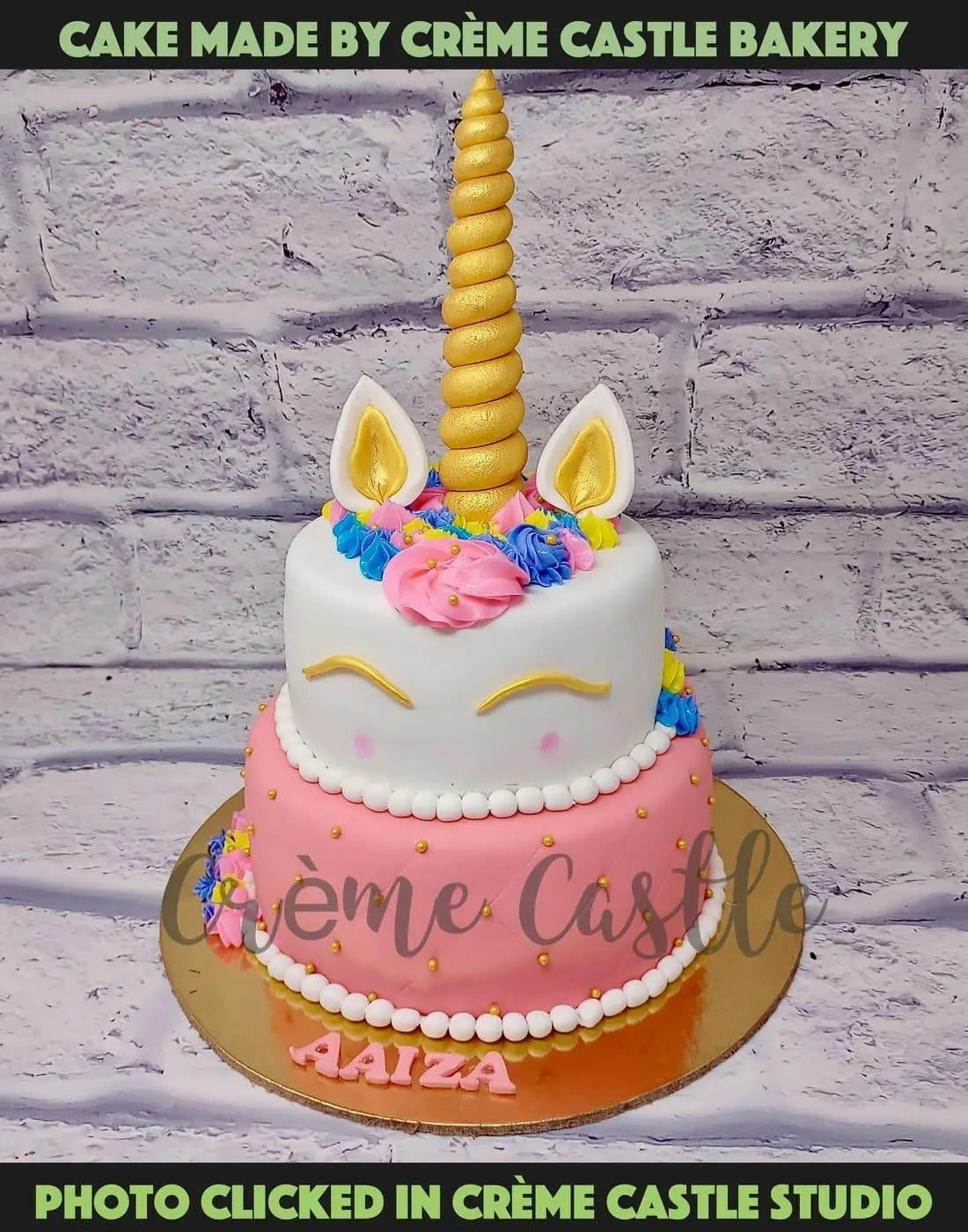 Pink Unicorn Tier Cake - Creme Castle