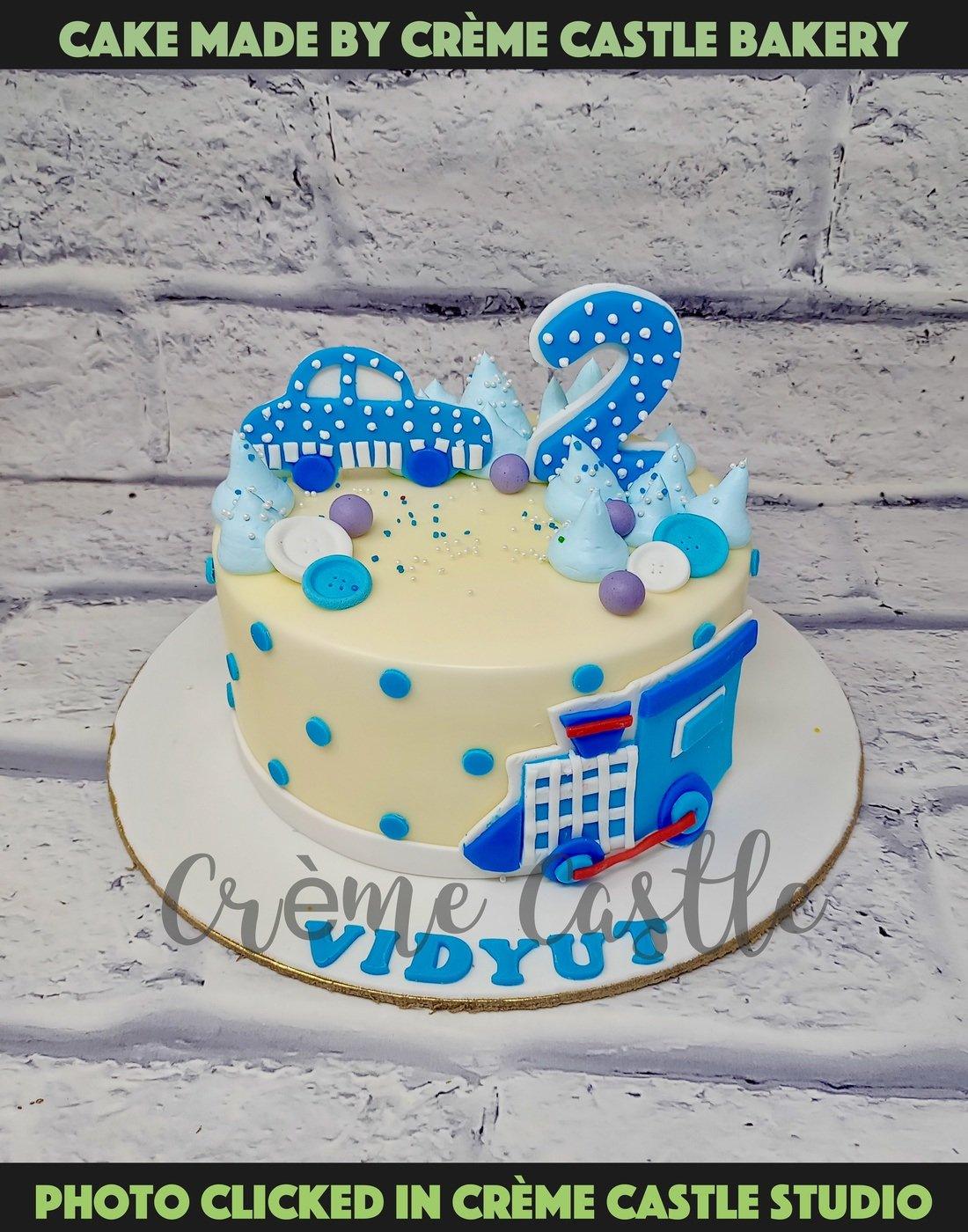 Blue Cars Dots Cake - Creme Castle