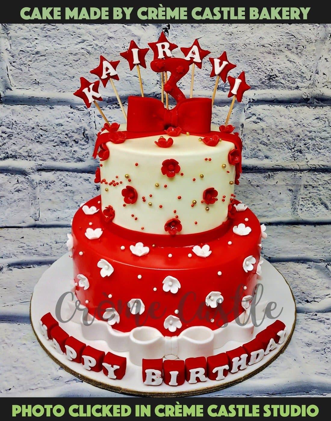 Red Floral Tier Cake - Creme Castle