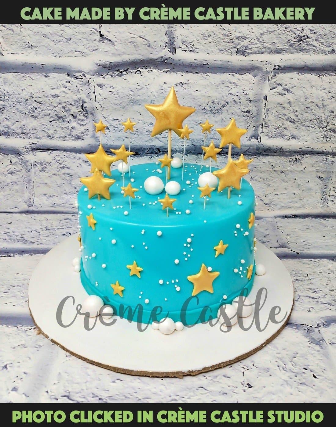 Blue Gold Star Cake - Creme Castle