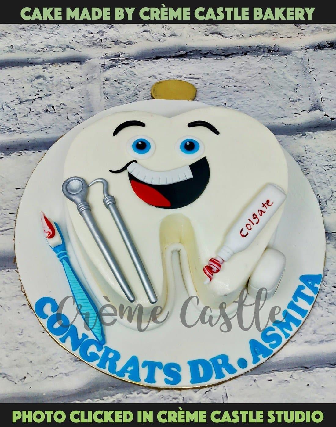 Cake for dentist 🦷 🪥 . . To place your order WhatsApp on 9821233513 .  #cakefordentist #dentistthemecake #colgate #teeth #cakebakin... | Instagram