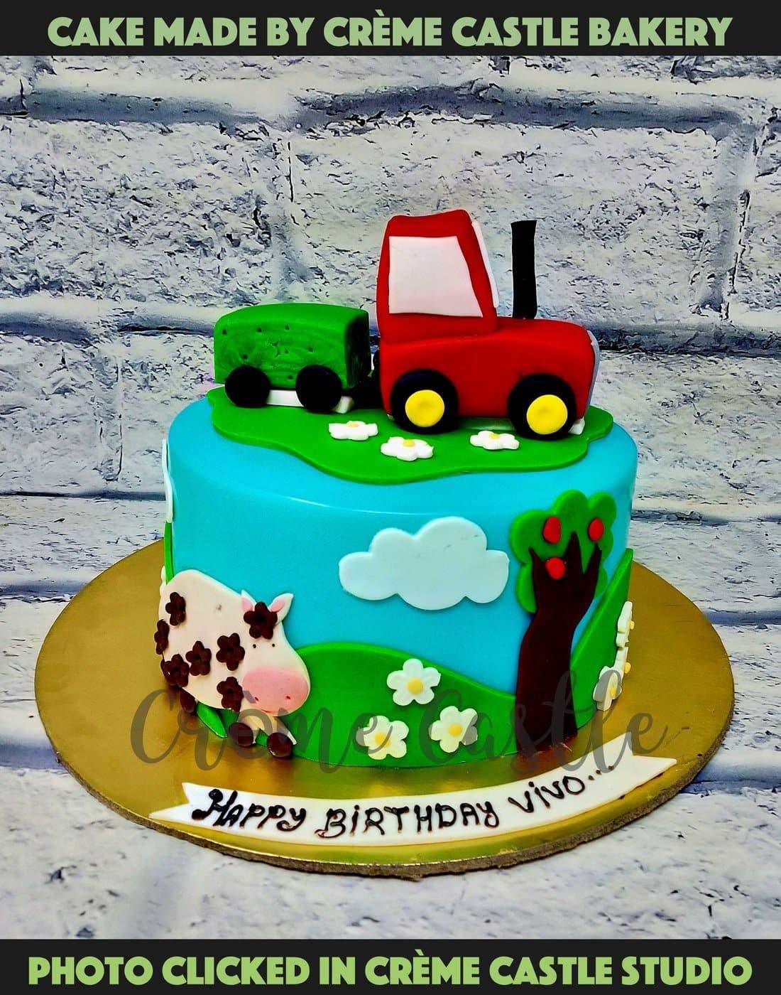 Truck And Farm Cake - Creme Castle