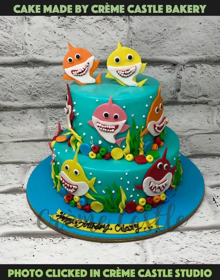 Baby Shark Tier Cake. Underwater Theme Cake. Noida & Gurgaon – Creme Castle