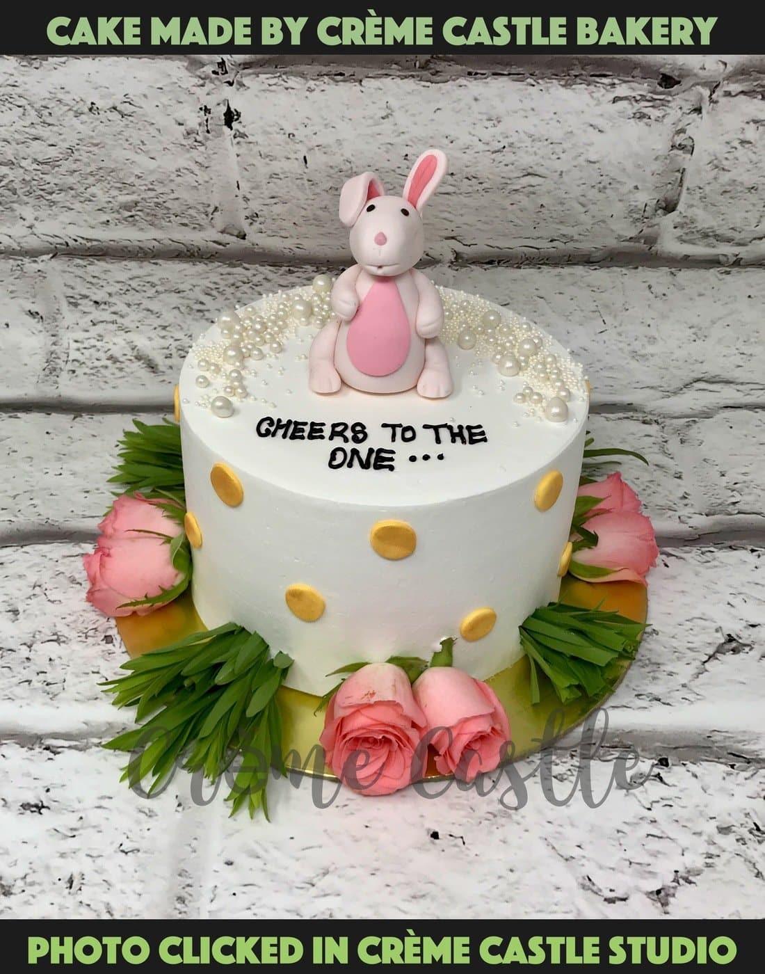 Bunny and Roses Design Cake - Creme Castle