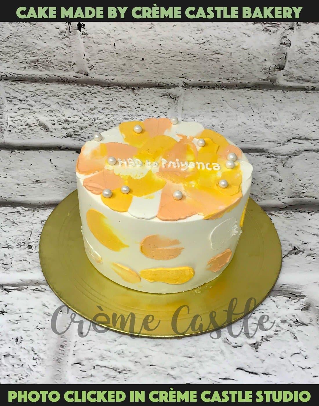 Yellow Hand Painted Design Cake - Creme Castle