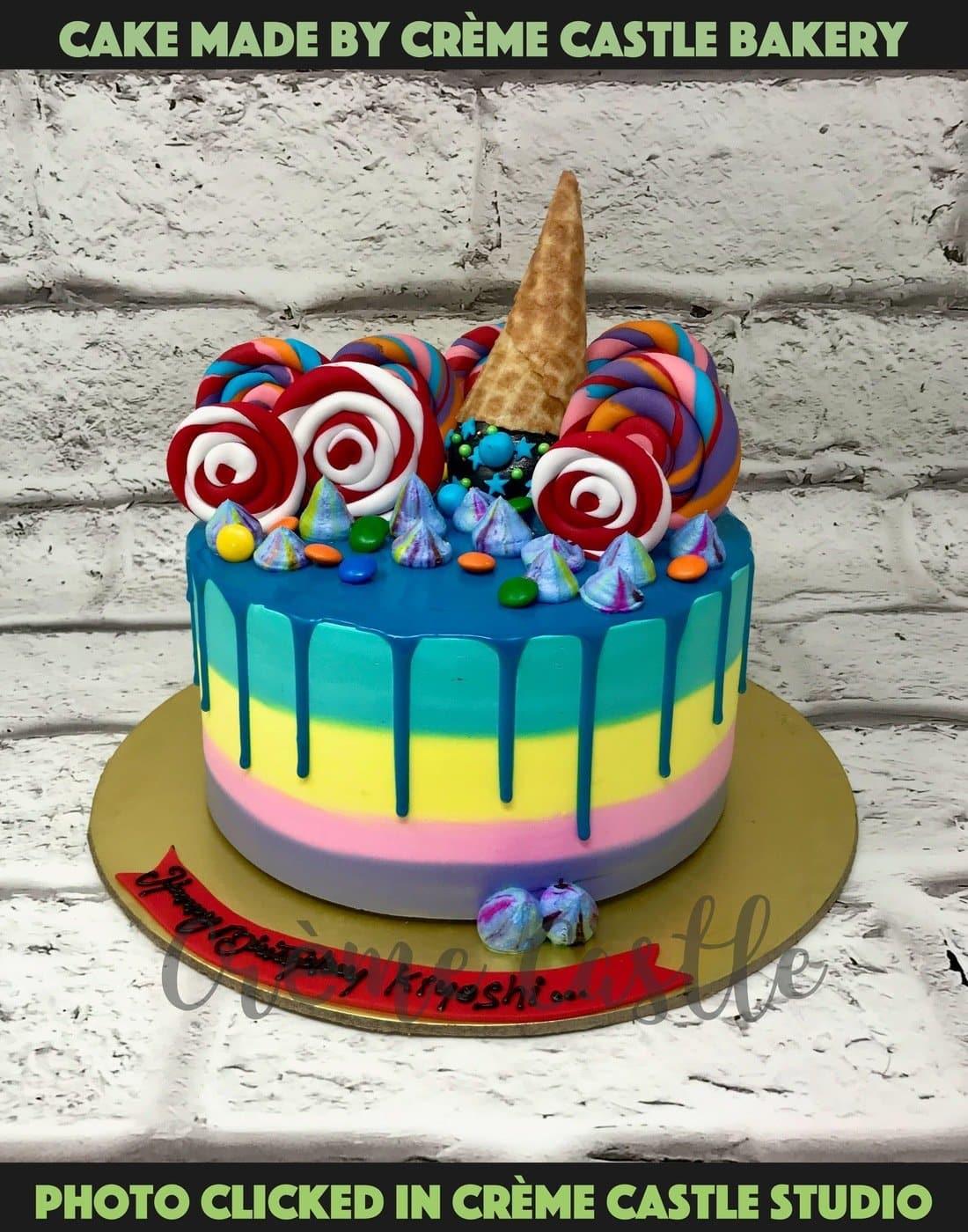 Multicolour Drip Cone Design Cake - Creme Castle