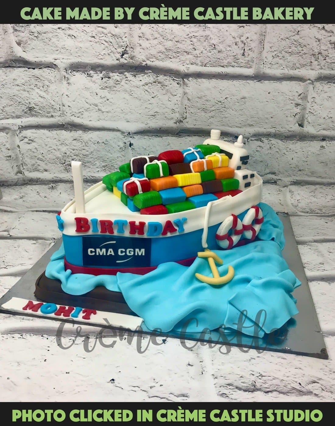 Ship Cargo Design Cake - Creme Castle