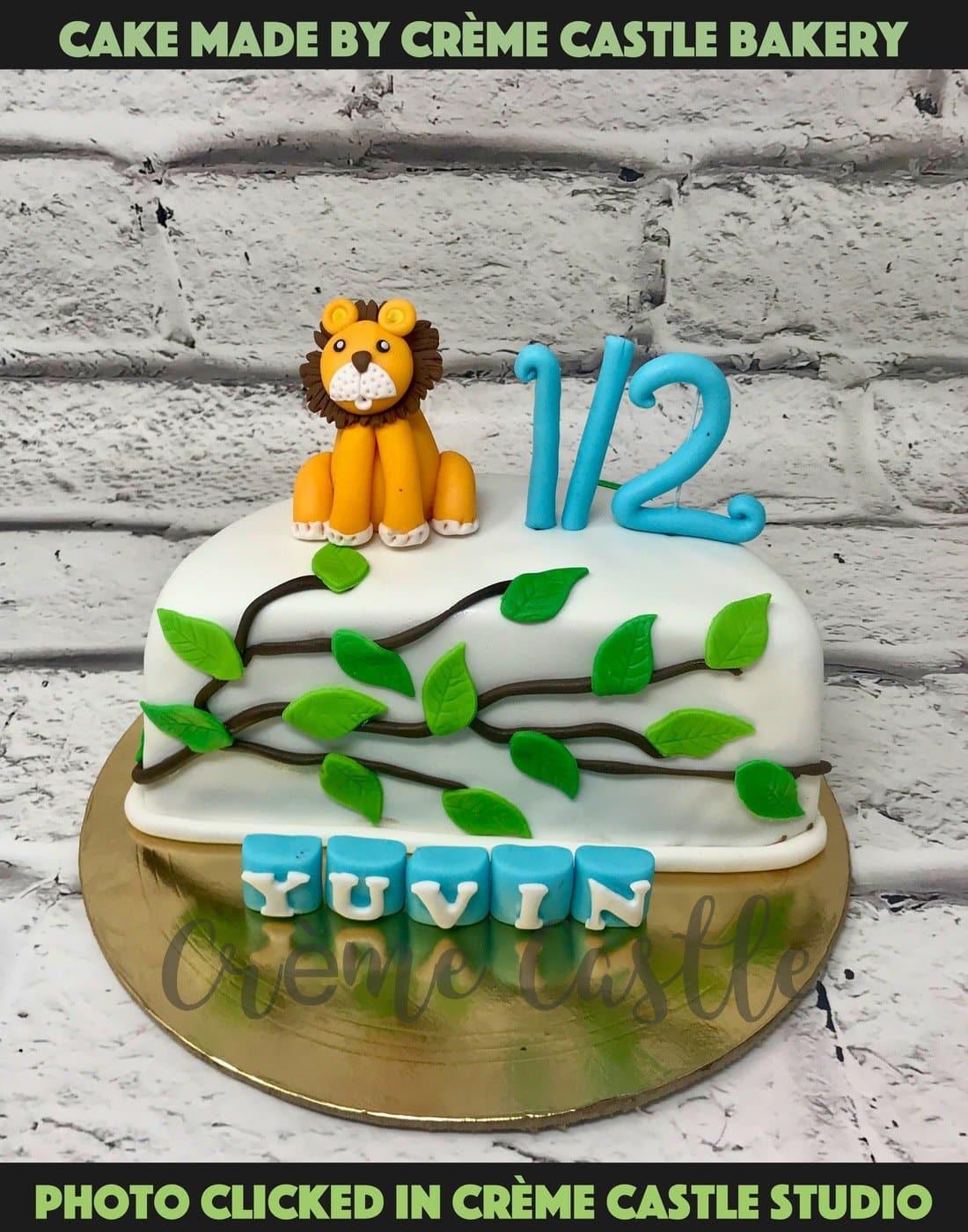 Jungle Lion Half Design Cake - Creme Castle