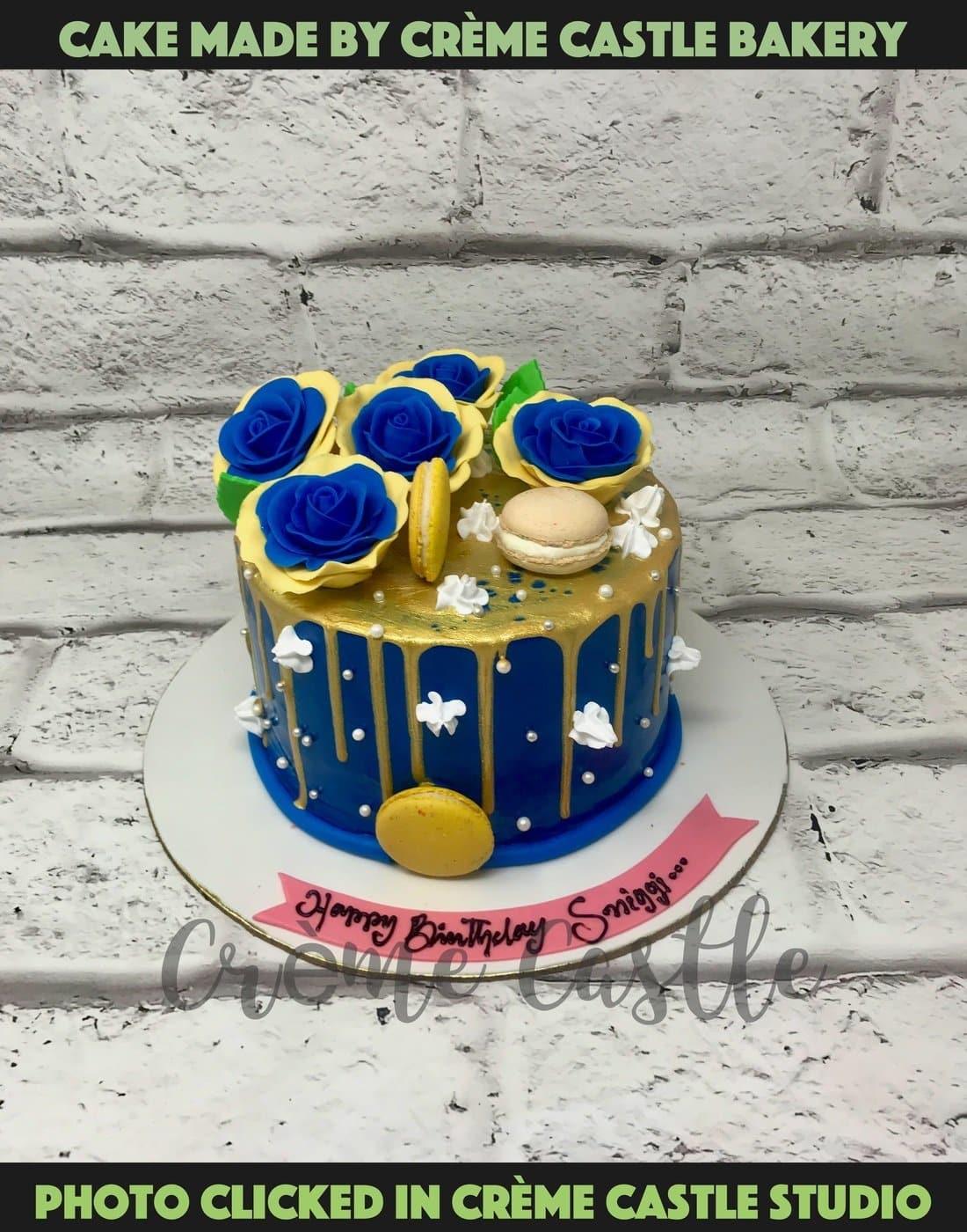 Golden Blue Design Cake - Creme Castle