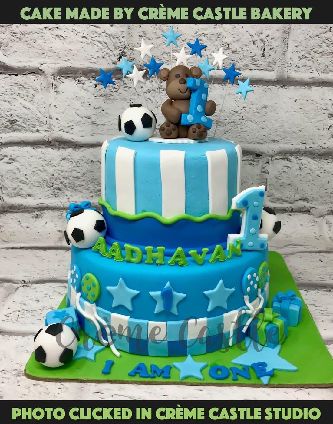 Teddy Football Cake. 1st Birthday cake for Baby Boy. Noida & Gurgaon