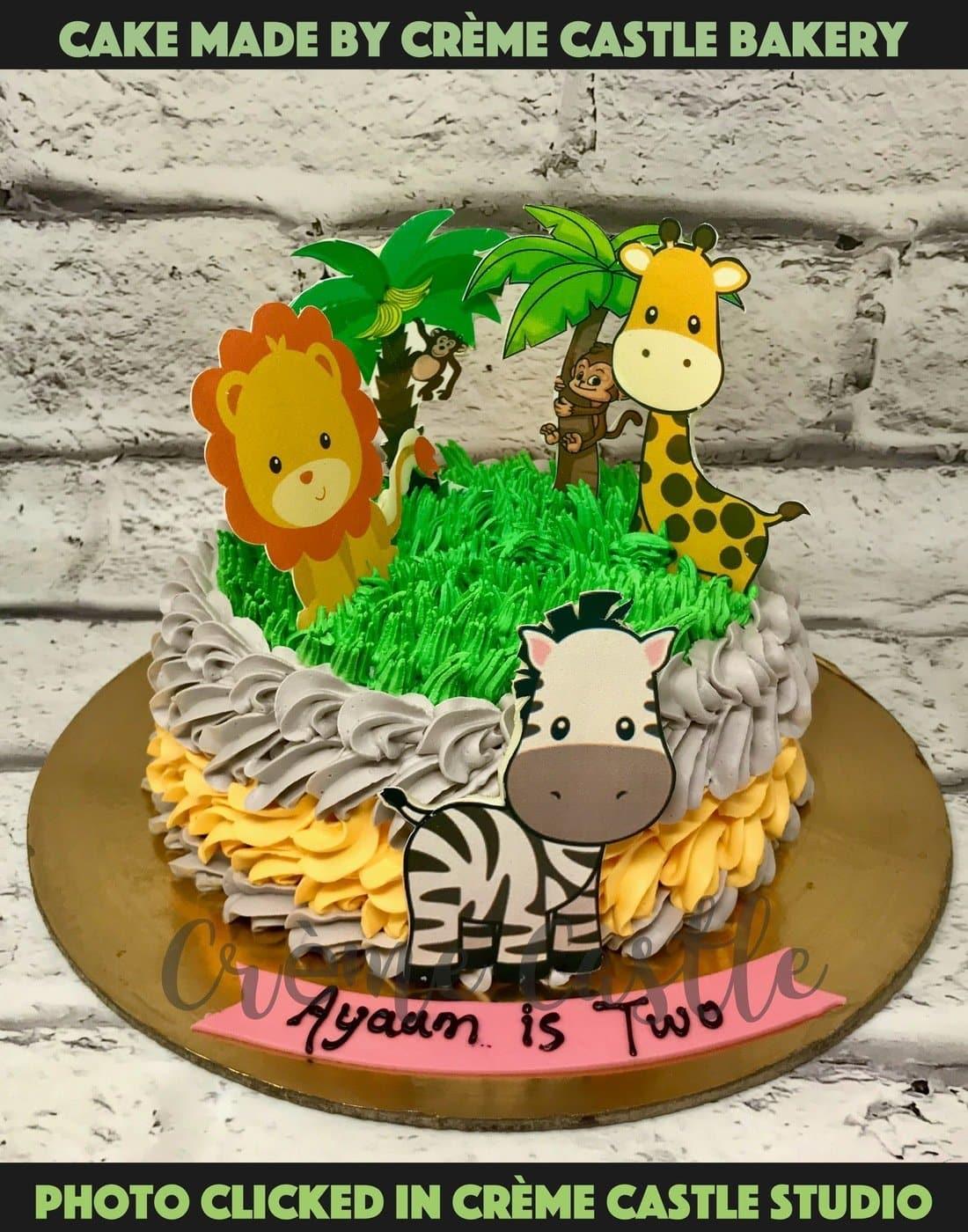 Jungle Cream Animals Cake. Monkey Theme Cake. Noida & Gurgaon