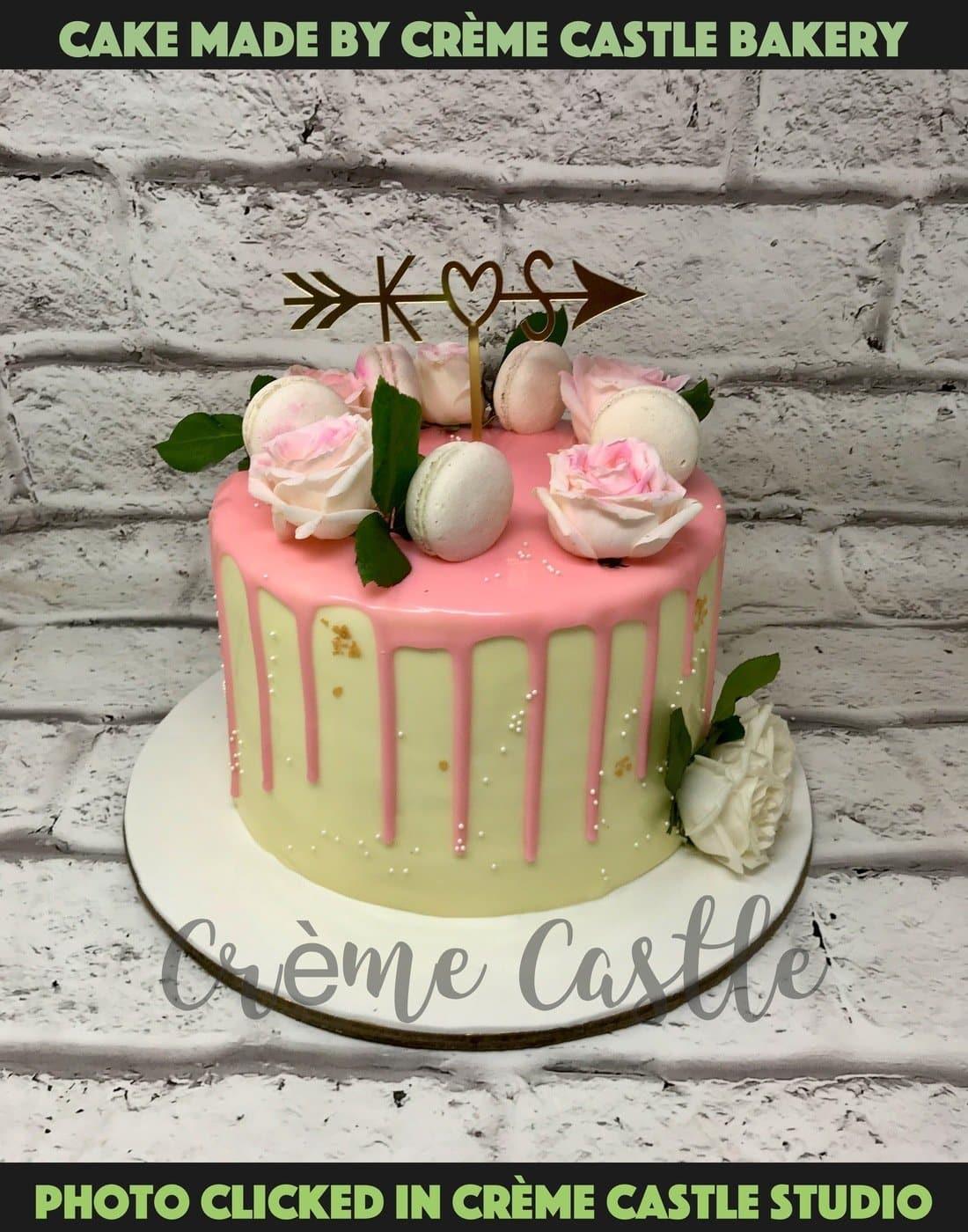 Floral Pink Drip Design Cake - Creme Castle