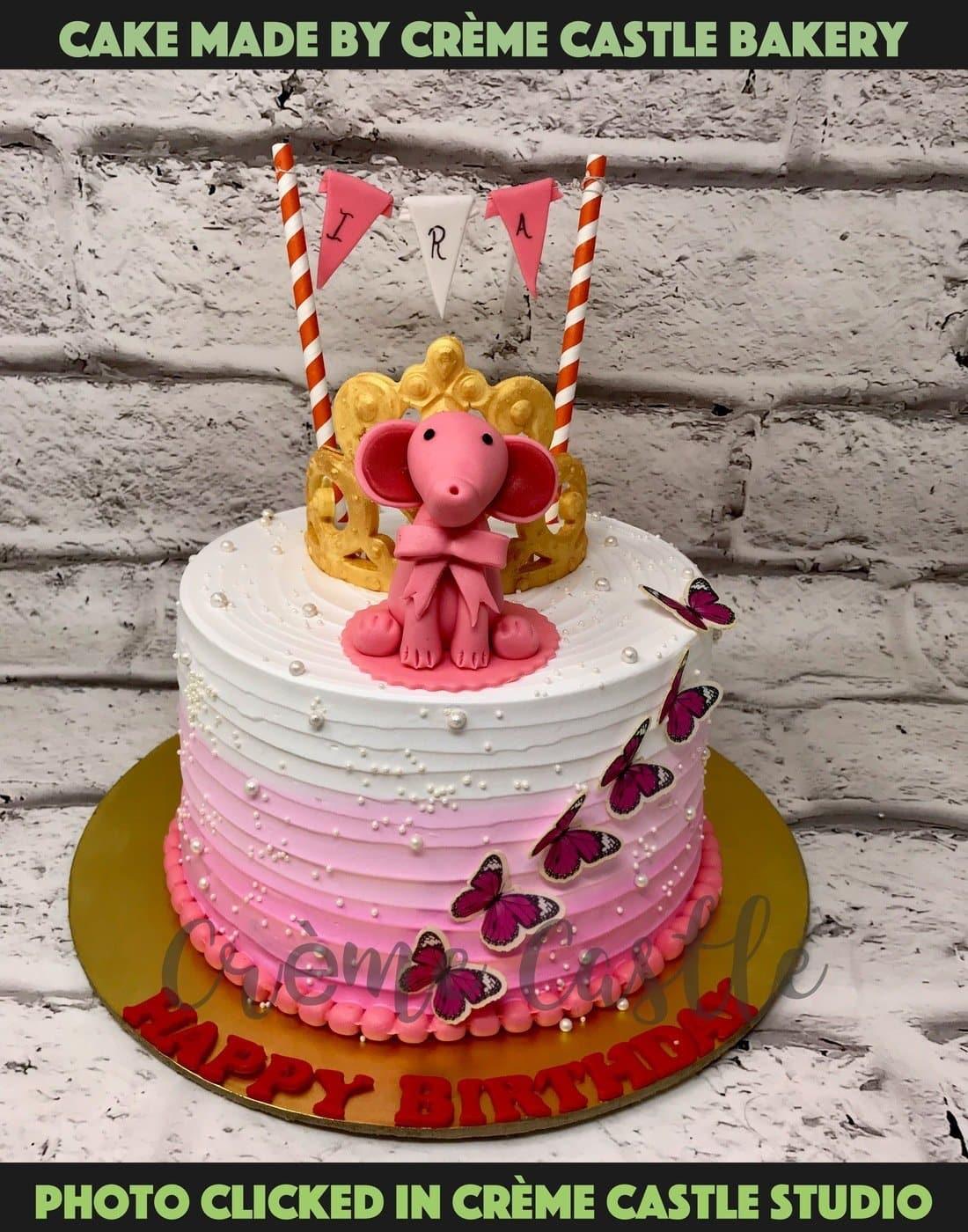 Pink Elephant Design Cake - Creme Castle
