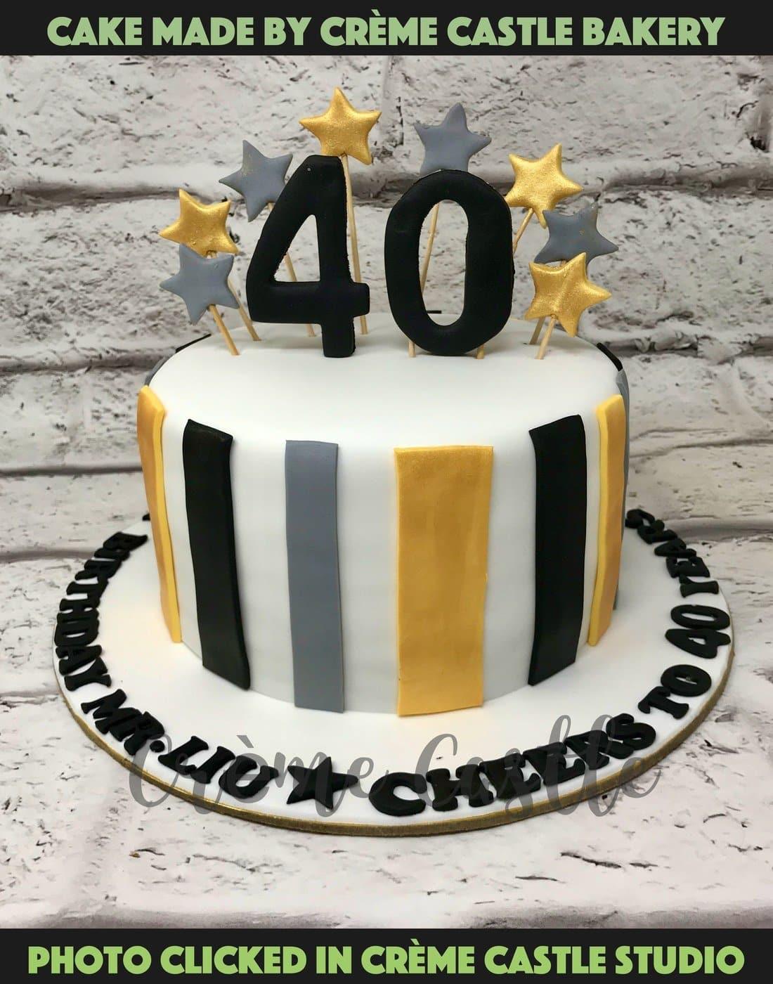 43 Cute Cake Decorating For Your Next Celebration : Blue and Gold 40th  Birthday Cake