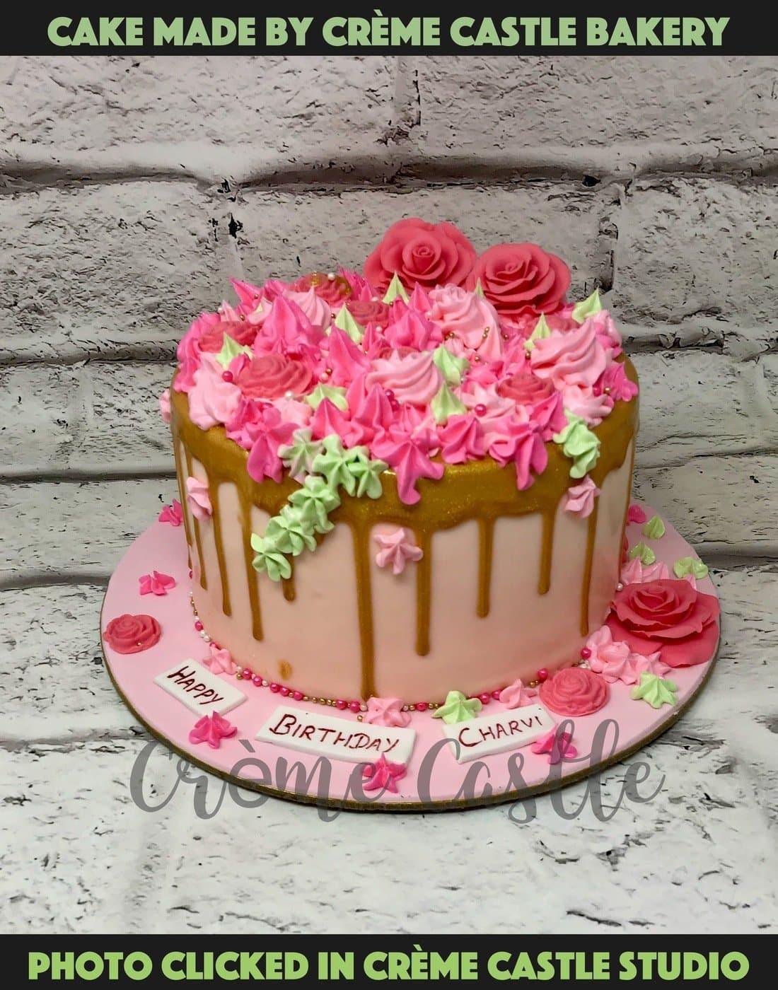 Cream Floral Design Cake - Creme Castle