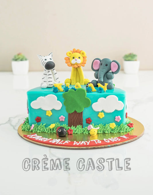 Jungle Half Cake. 6 Months Cake. Half Birthday Cake. Noida & Gurgaon