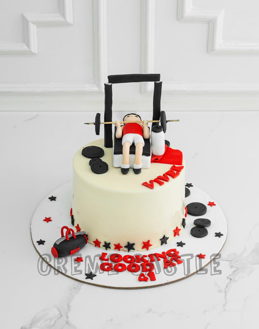 Gym Bench Press Design Cake - Creme Castle