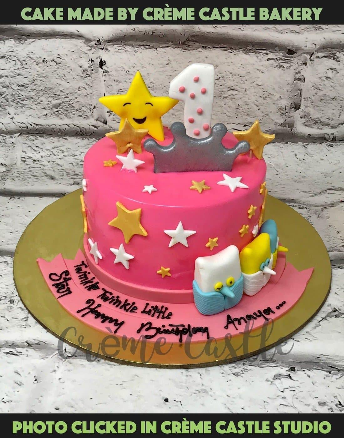 Pink Stars Design Cake - Creme Castle