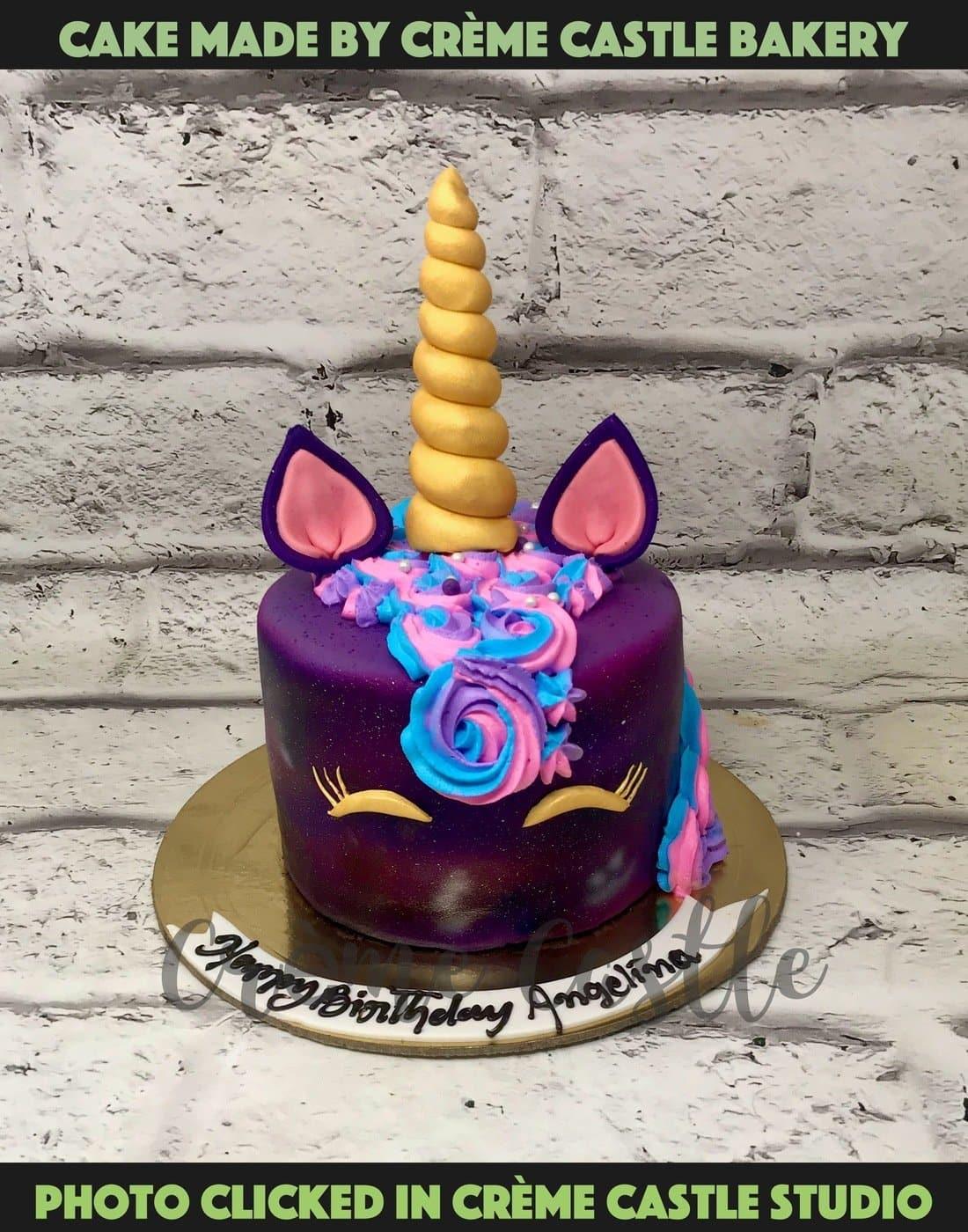 Purple Unicorn Design Cake - Creme Castle