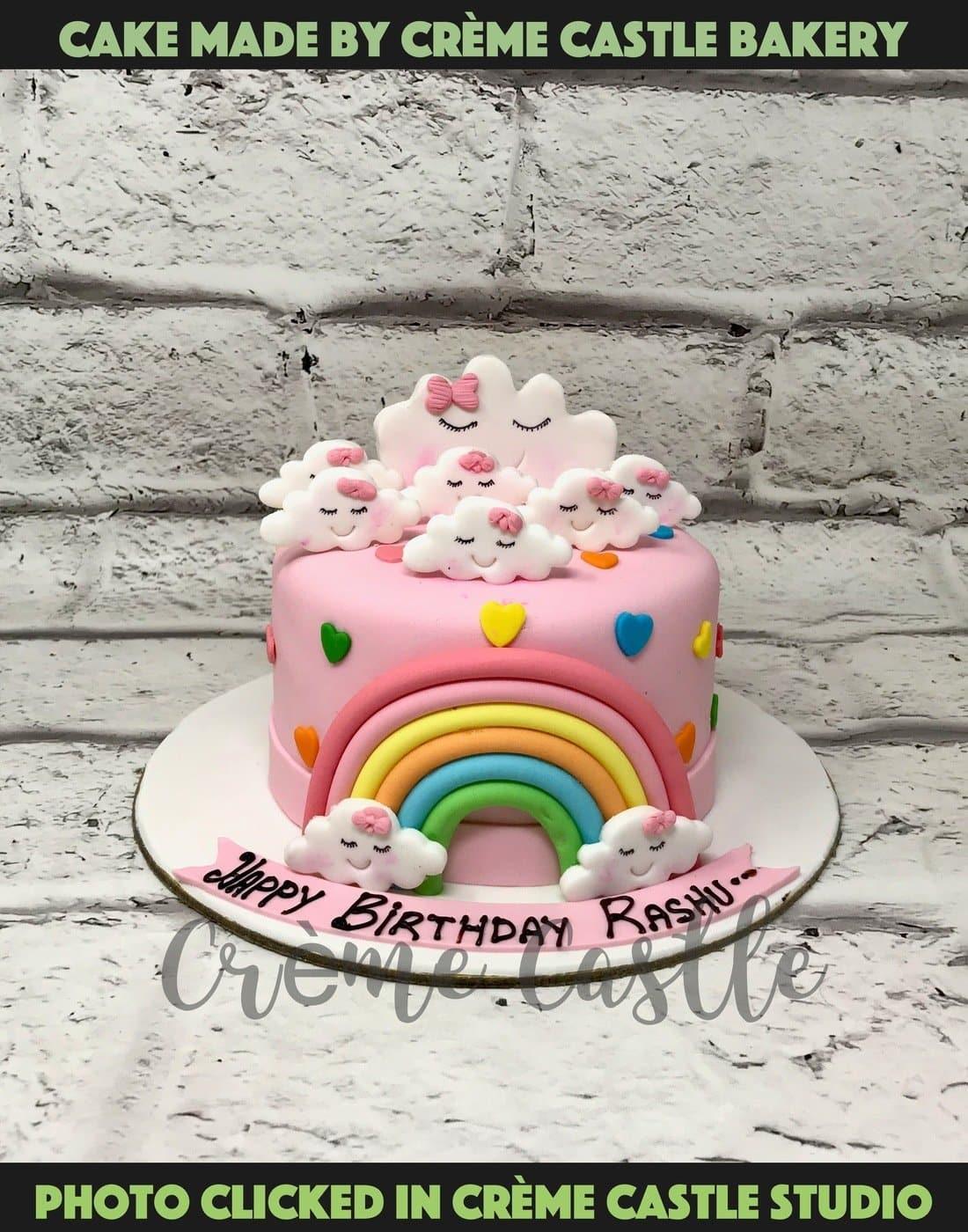 Pink Rainbow Clouds Design Cake - Creme Castle
