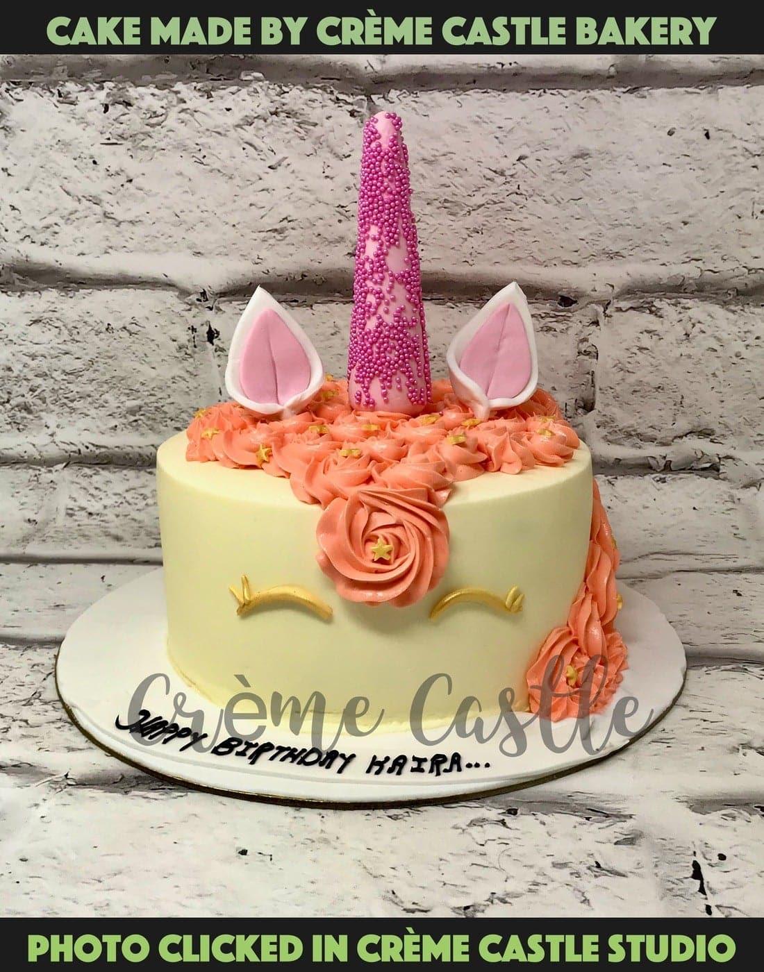 Orange Unicorn Design Cake - Creme Castle