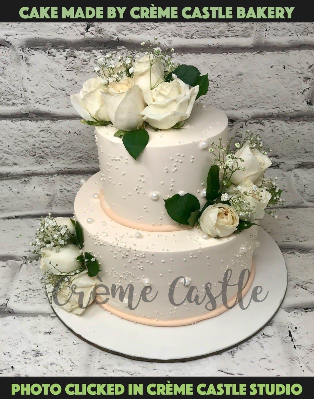 White Rose Vanilla Heart Cake - Cake House Online