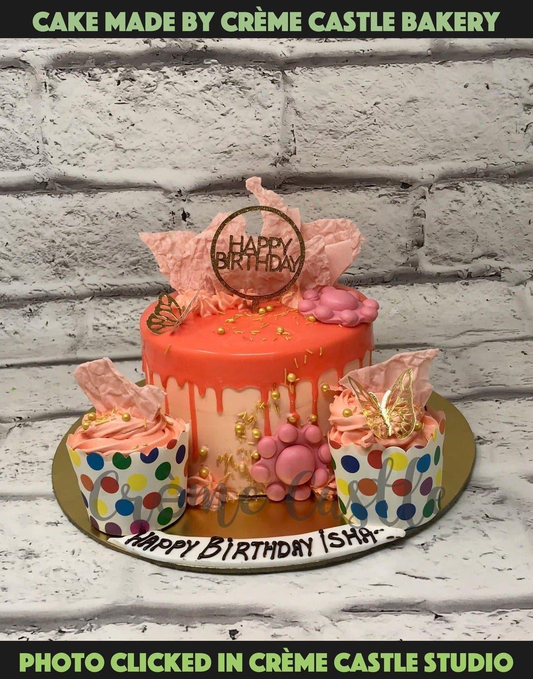 Peach Butterfly Design Cake - Creme Castle
