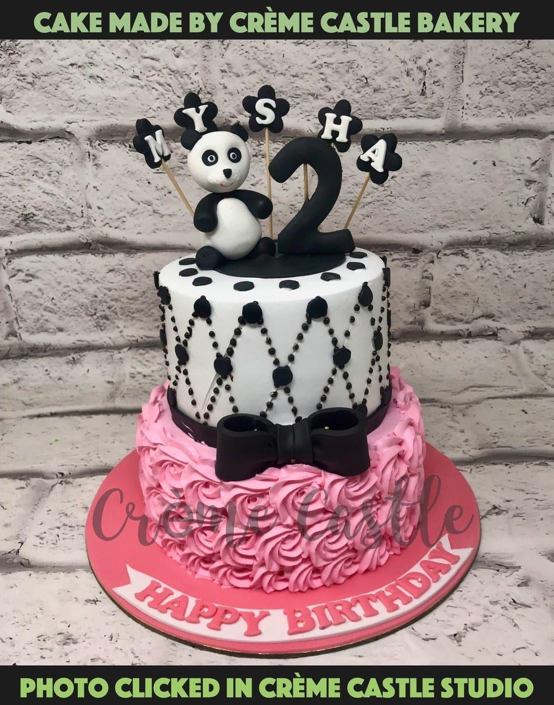 Panda Rose Design Cake - Creme Castle