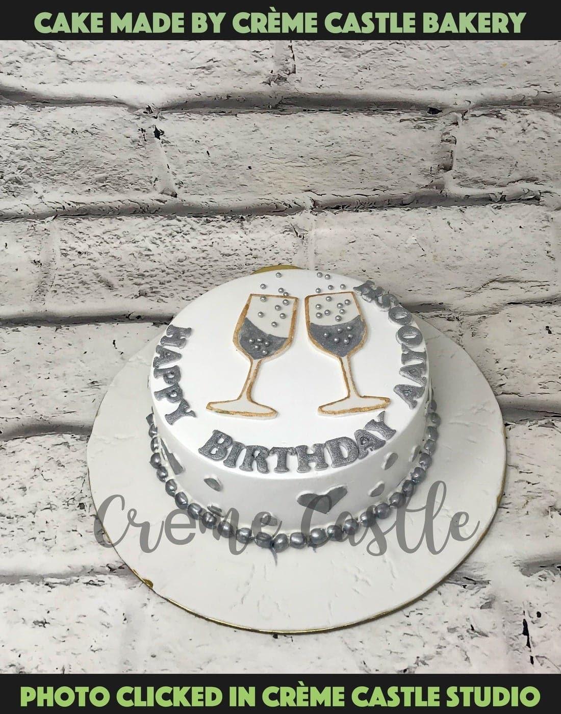 Silver Wine Glasses Design Cake - Creme Castle