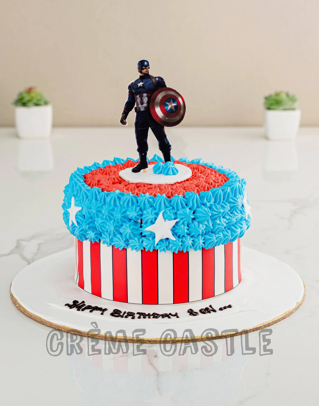 Captain America Theme Cake by Creme Castle