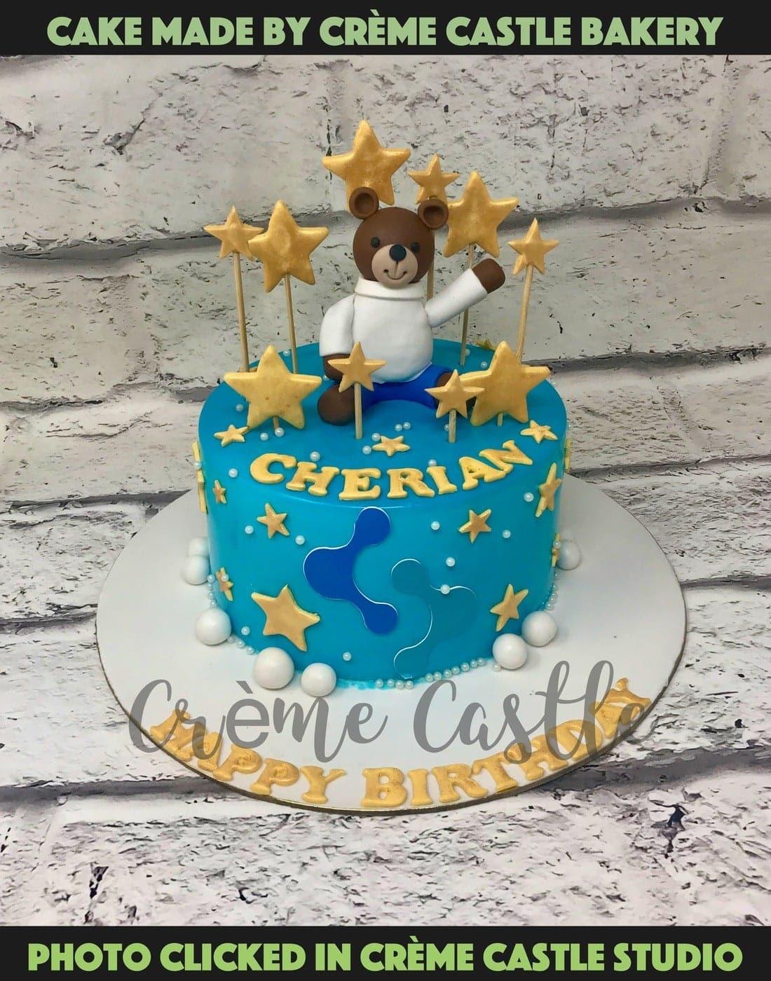 Teddy Golden Stars Design Cake - Creme Castle