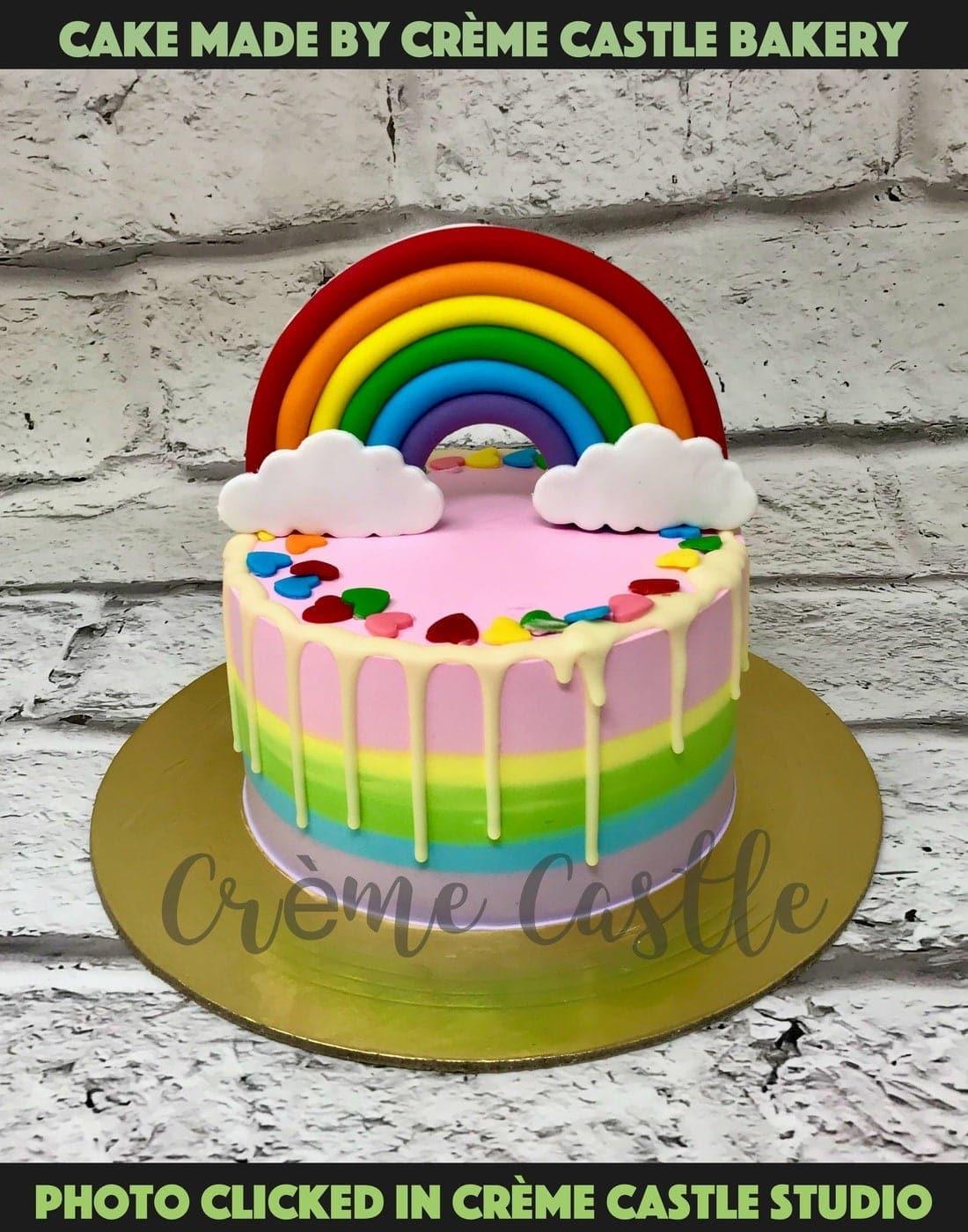 Rainbow Cloud Drip Design Cake - Creme Castle