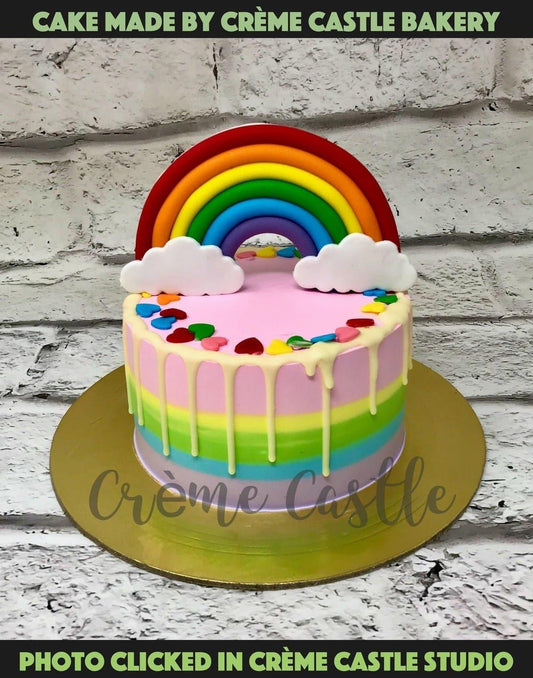 Rainbow Cloud Drip Design Cake - Creme Castle