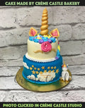 Blue and Gold Unicorn Design Cake