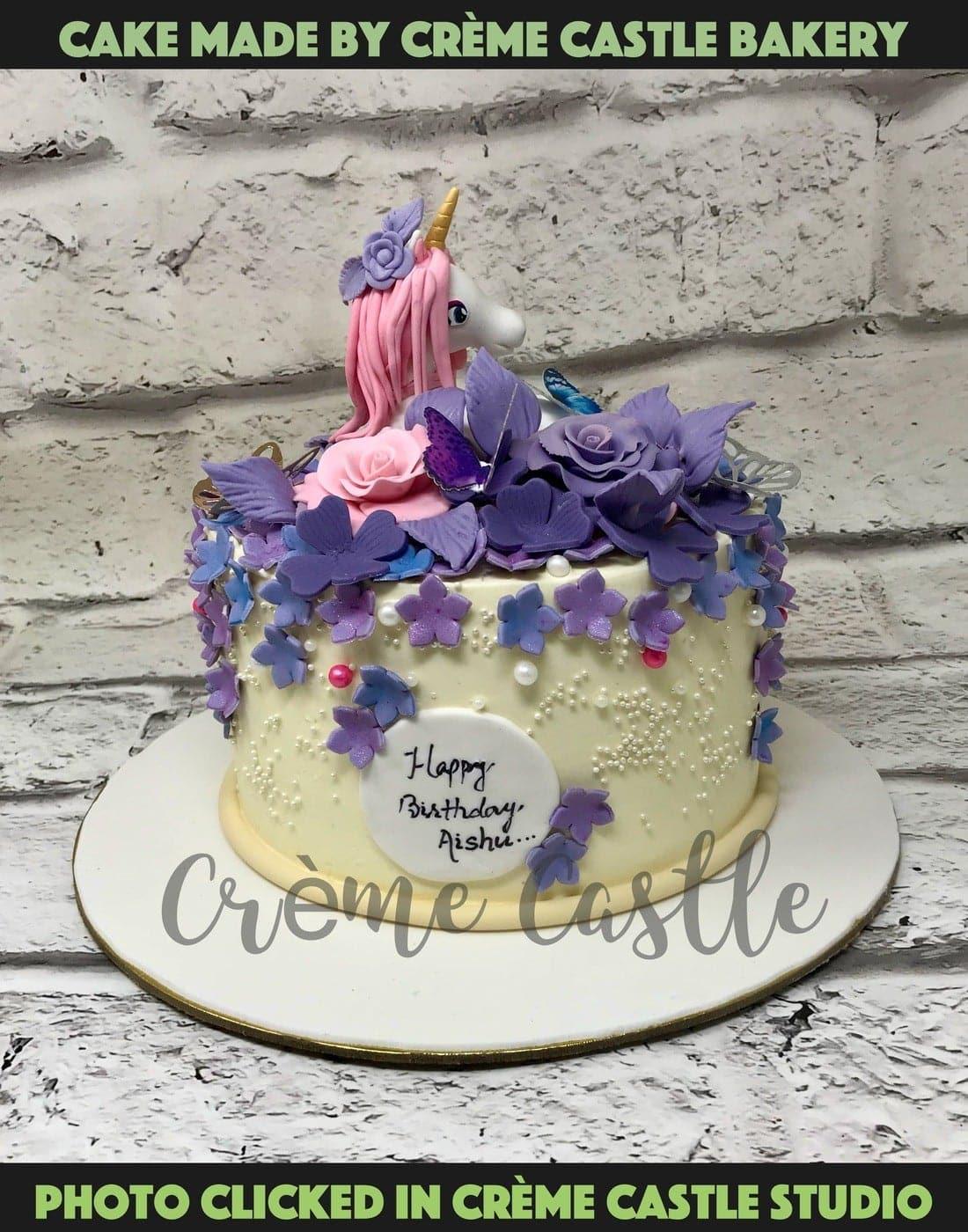 Purple Lady Unicorn Design Cake - Creme Castle