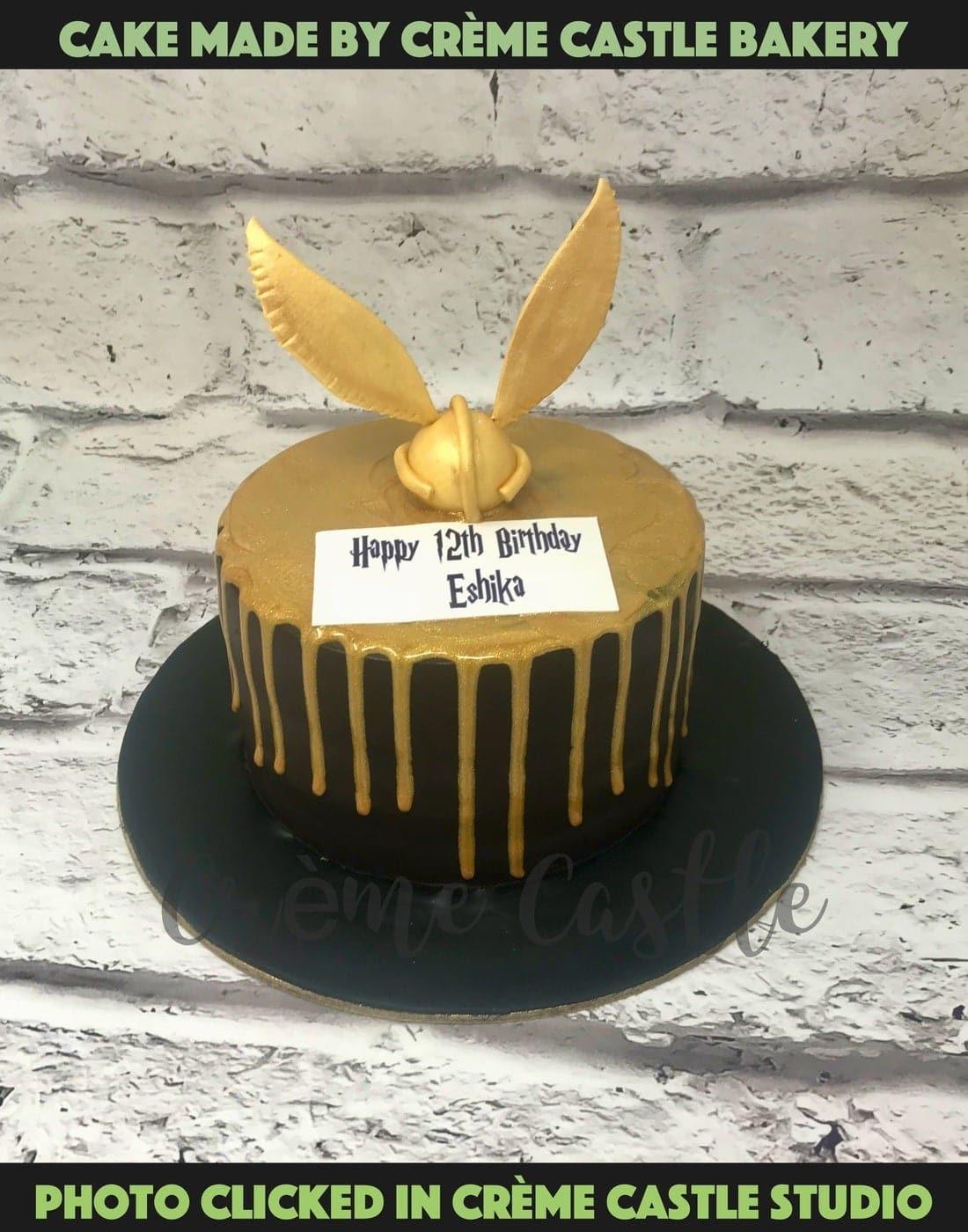 Golden Drip Snitch Design Cake - Creme Castle