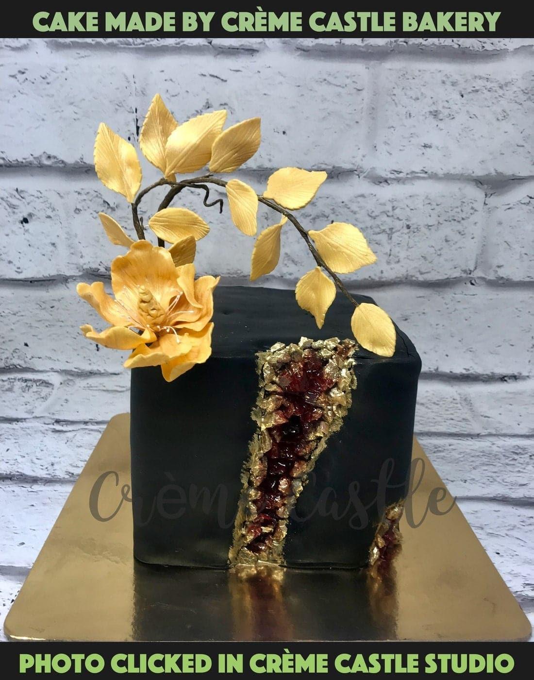 Black Gold Geode Design Cake - Creme Castle