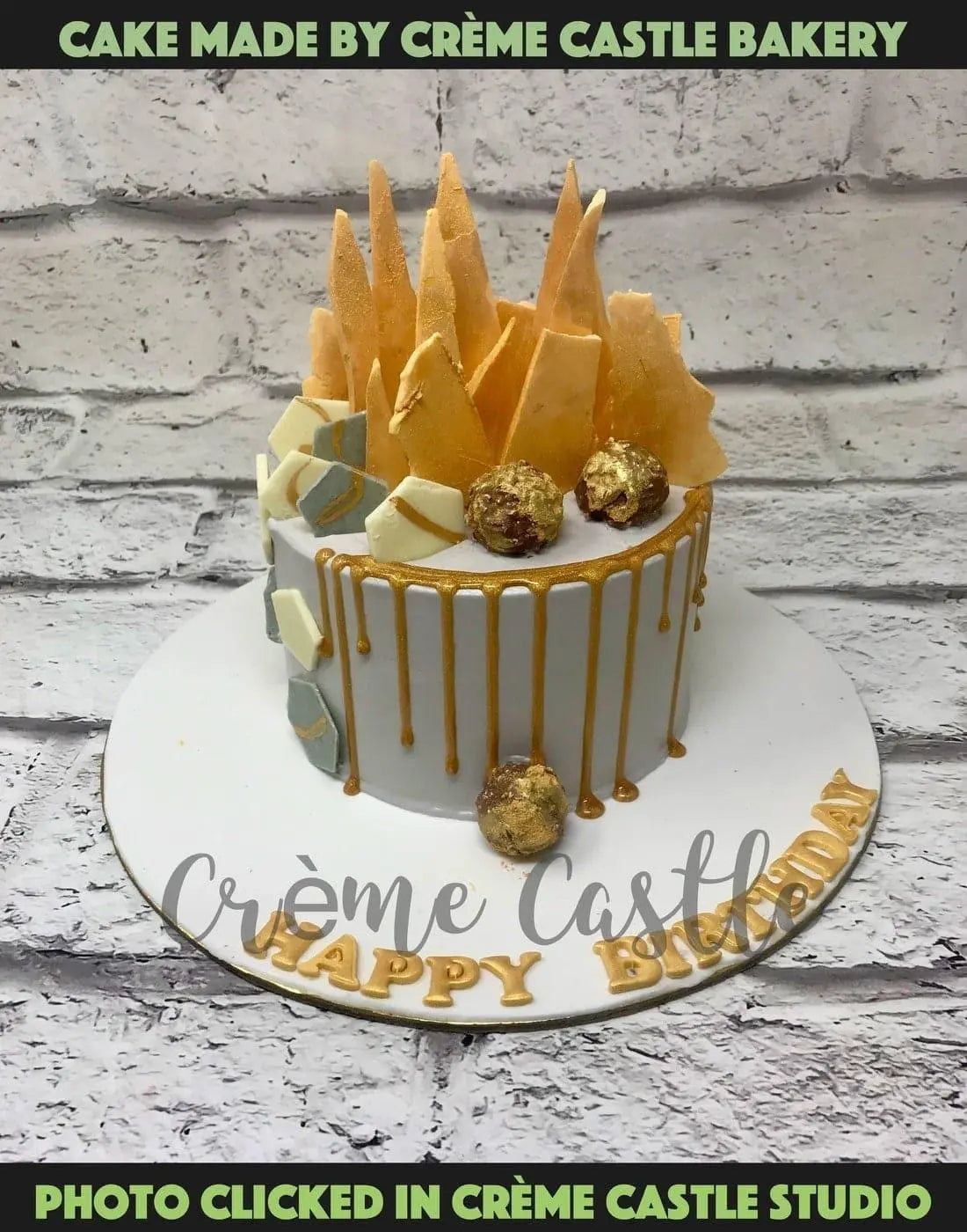 Grey Gold Drip Design Cake - Creme Castle