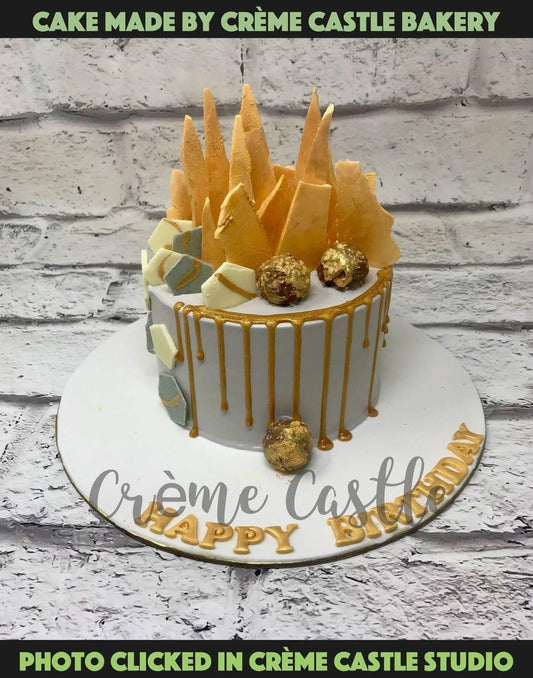 Grey Gold Drip Design Cake - Creme Castle