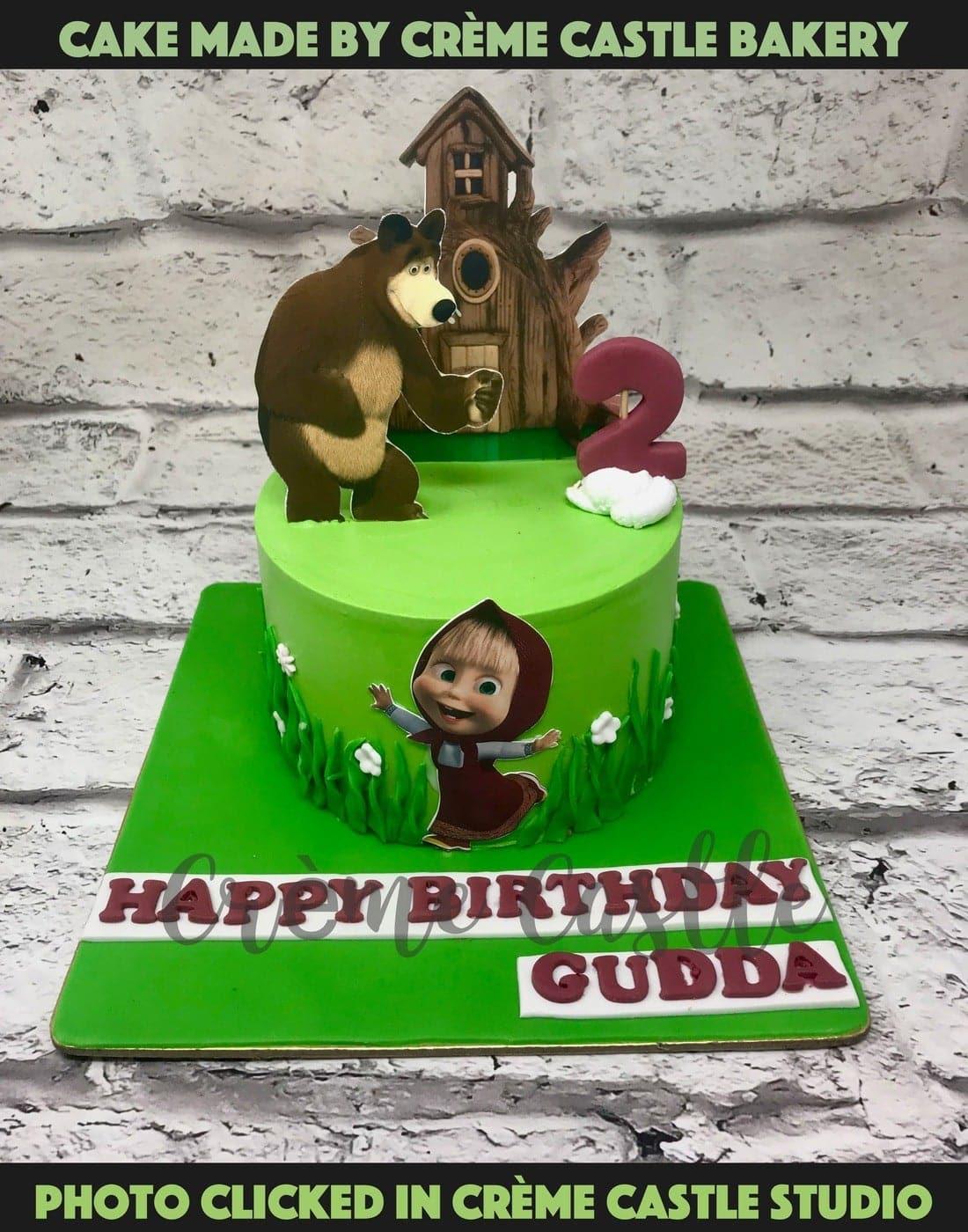 Masha Bear Cake in Green by Creme Castle