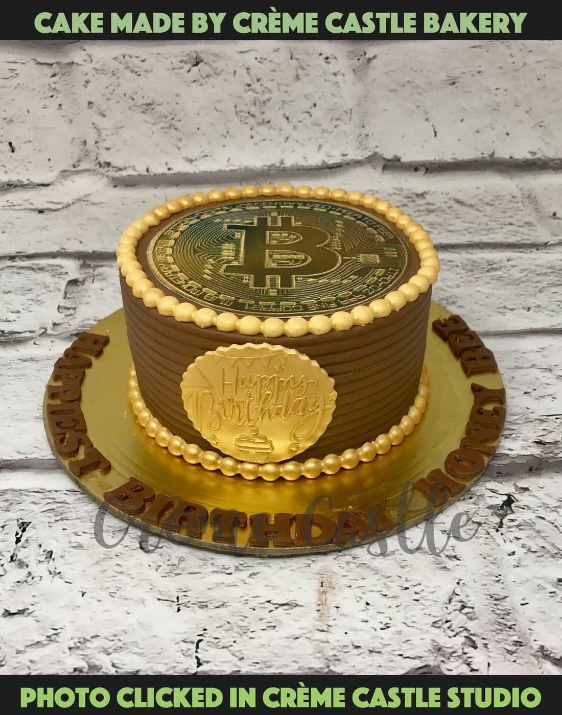 Golden Bitcoin Design Cake - Creme Castle