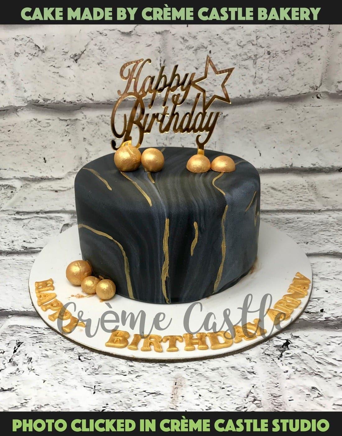 Black Marble Design Cake - Creme Castle