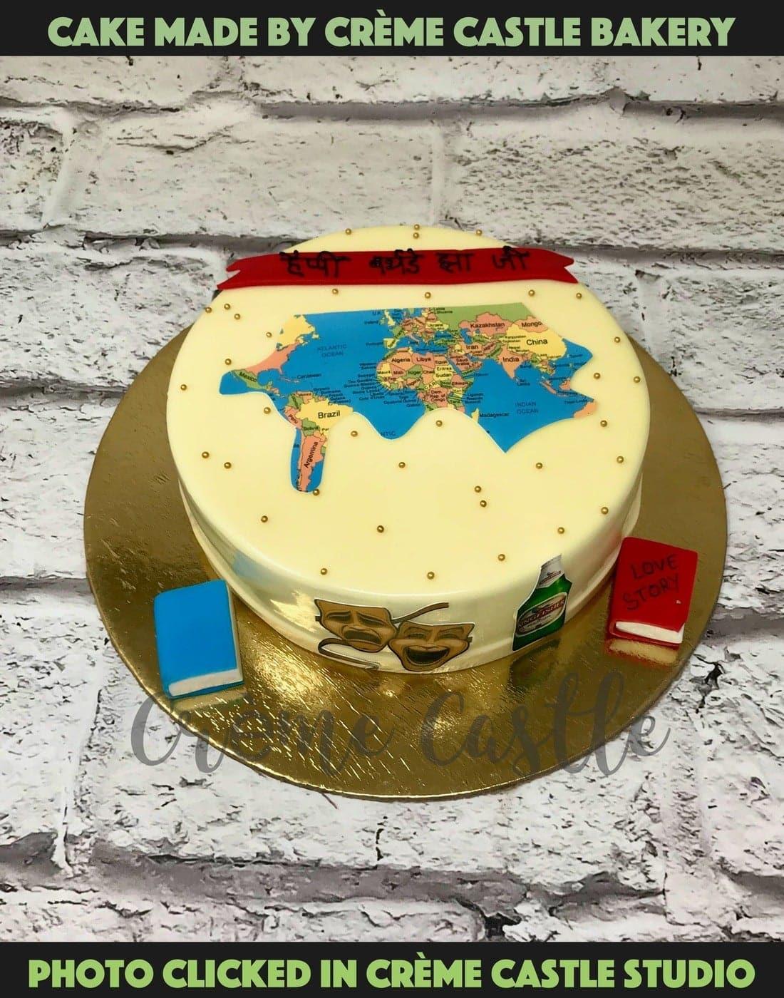 Travel Theme Books Design Cake - Creme Castle