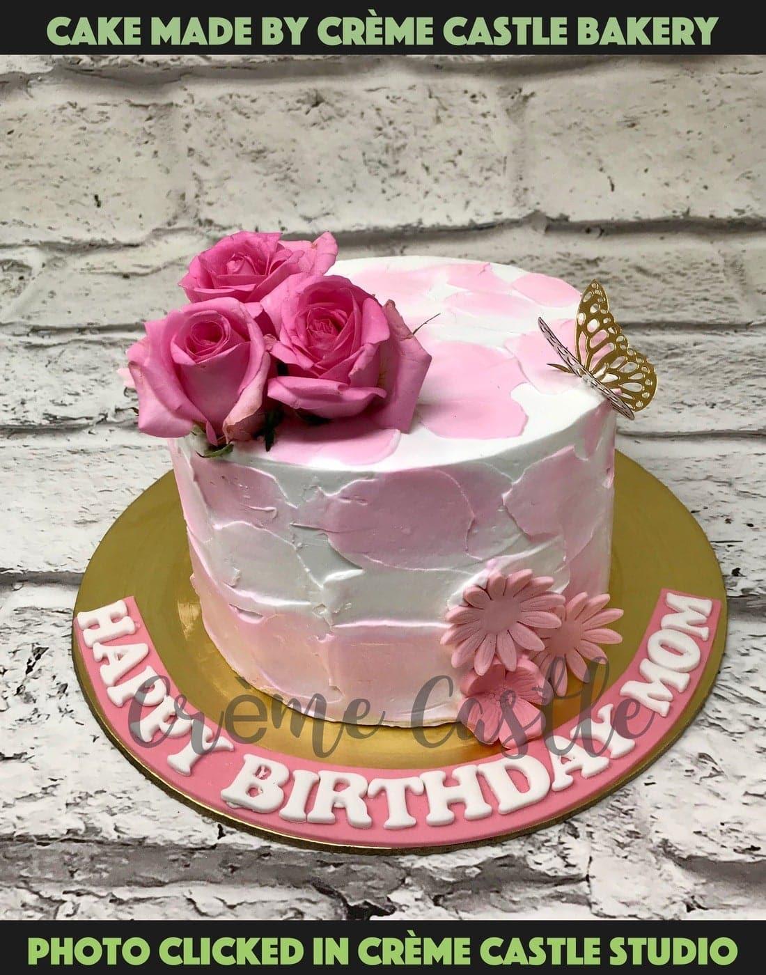 Pink Shaded Floral Design Cake - Creme Castle