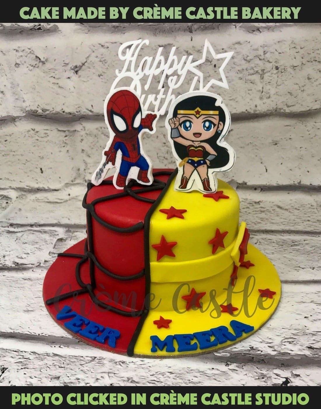 Twin Superheroes Design Cake - Creme Castle